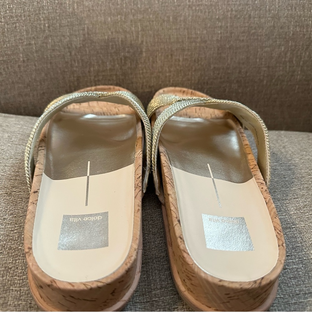 Dolce Vita Gold Woven Cork Sandals - Picture 4 of 7